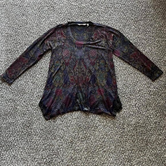 Soft Surroundings Multicolored Floral VNeck Long Sleeve Top, Petite Small Shirt - Picture 1 of 6